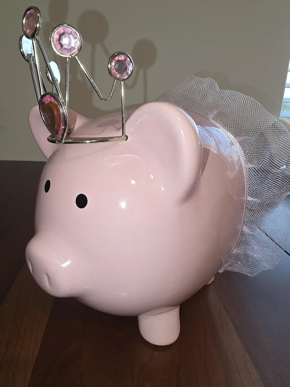 Large, Pink 💕 Ceramic Piggy 🐷 Bank Ballerina with Tulle and Jewel Tiara